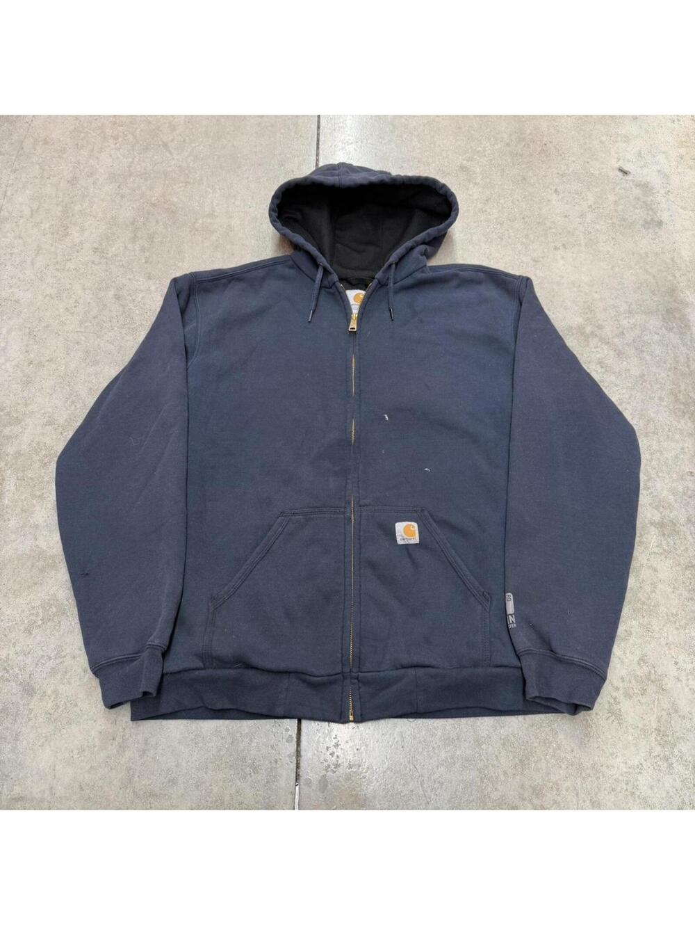 vintage carhartt faded navy insulated heavyweight zip up hoodie size large